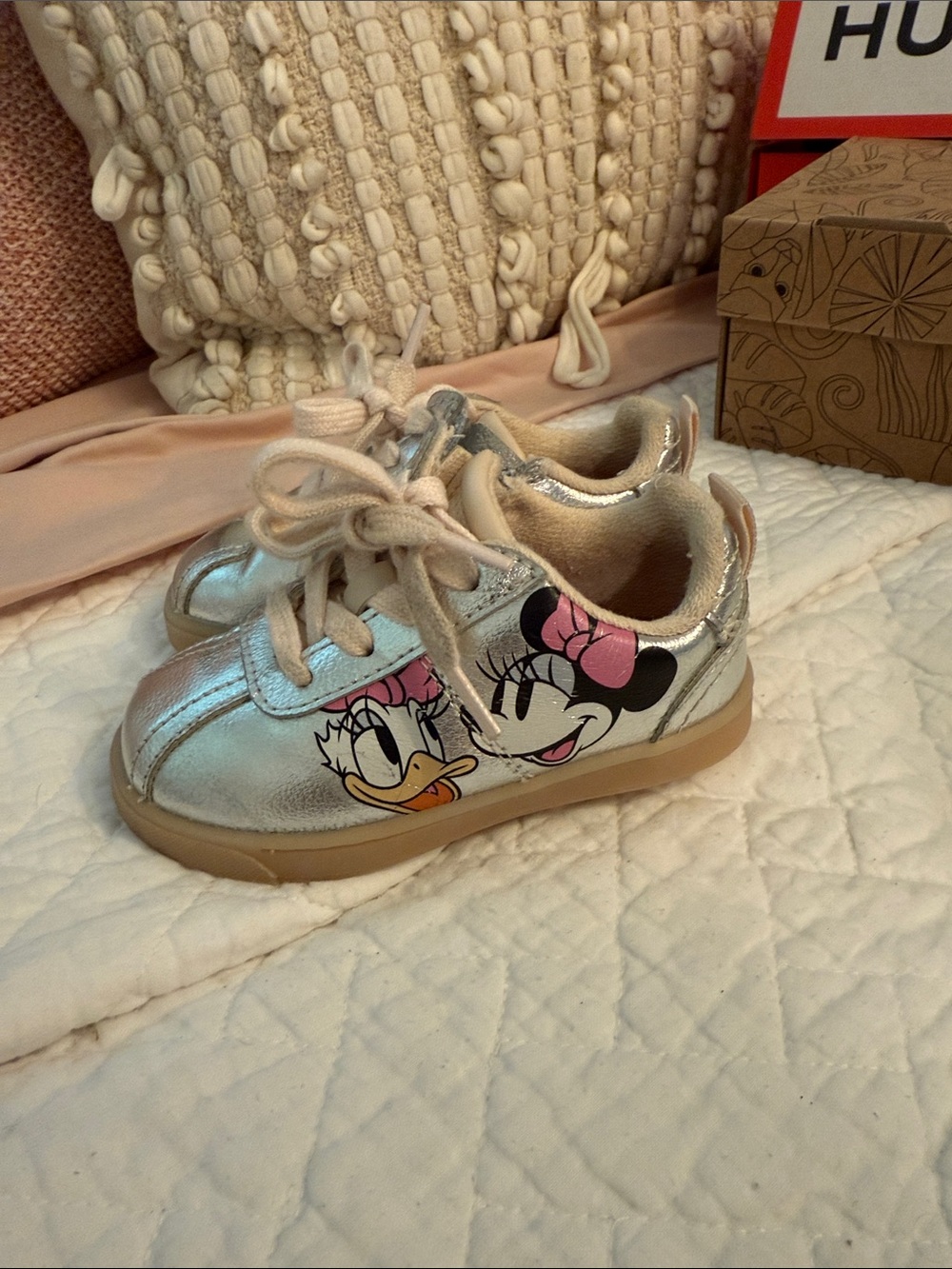 Zara Silver Kids Sneakers with Minnie & Daisy Graphic